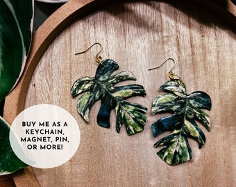 Thai Constellation Monstera, Watercolor-Style, Rare Houseplant Earrings, Fridge Magnet, Gold Keychain, Plant Pin, Wall Hanging
