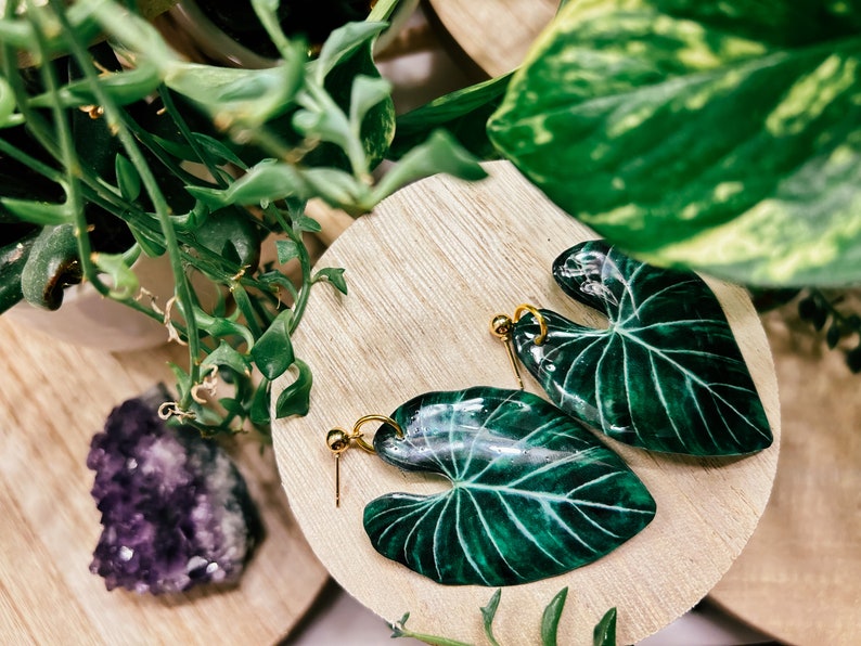 Pendientes estilo acuarela de forma grande Gloriosum, planta de interior rara, ideas de regalos boho, herbología, plantología, adicto a las plantas imagen 2