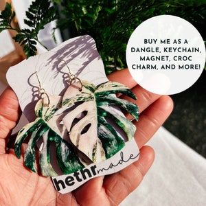 Monstera Deliciosa 'Albo Variegata' Watercolor-Style: Rare Houseplant Earrings, Fridge Magnet, Gold Keychain, Plant Pin, Wall Hanging