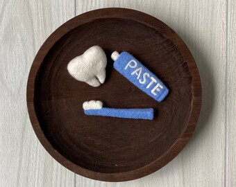 RTS! Newborn Felted Dentist set, Felted tooth paste, Felted toothbrush, Felted tooth, Newborn photographs props,