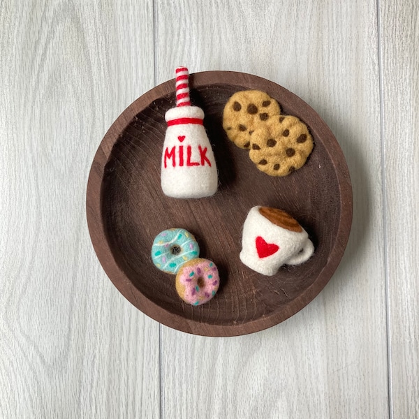 RTS! Newborn Felted Christmas stuff, Felted Santa Milk and cookies, Newborn photographs props,Felted coffee cup, felted doughnut, Xmas props
