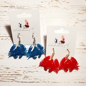 Crab earrings, Red Crab Earrings, Blue Crab, Ocean earrings, Coastal Earrings, Crab Dangle Earrings, Cute Animal Jewelry, Beach Jewelry