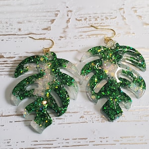 Monstera Leaf Earrings, Tropical Plant Earrings, Leaf Statement Earrings, Floral Leaves Dangle, Acrylic Dangle Earrings, Big leaf Earrings