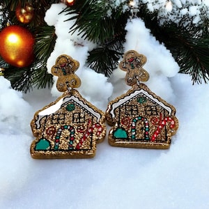 Gingerbread house earrings, Gingerbread Man Earrings, Gingerbread jewelry, Christmas cookie earrings, holiday baking jewelry, Gingy Earrings