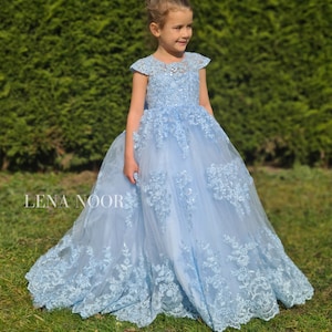 Blue flowergirl dress - SHIPS TODAY! -  Blue formal dress for girls - luxury princess birthday dress for girls - princess costume cinderella