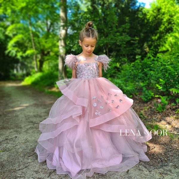 Robe de fille couture - Parfait pour toute occasion spéciale, mariage fleuriste ou fête. Sentez-vous comme une princesse - Robe mauve - Lena Noor