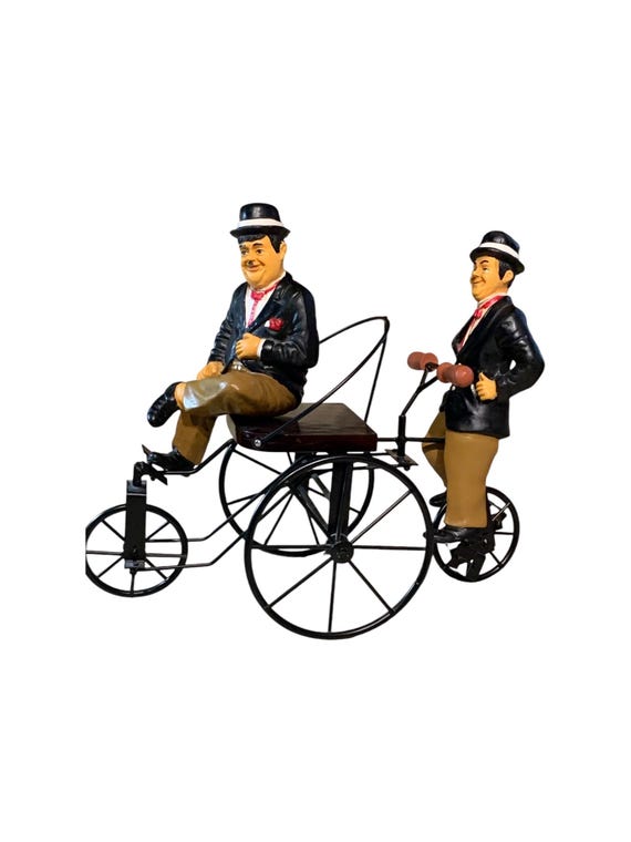 RARE Vintage Laurel and Hardy Figurines With Tandem Bicycle