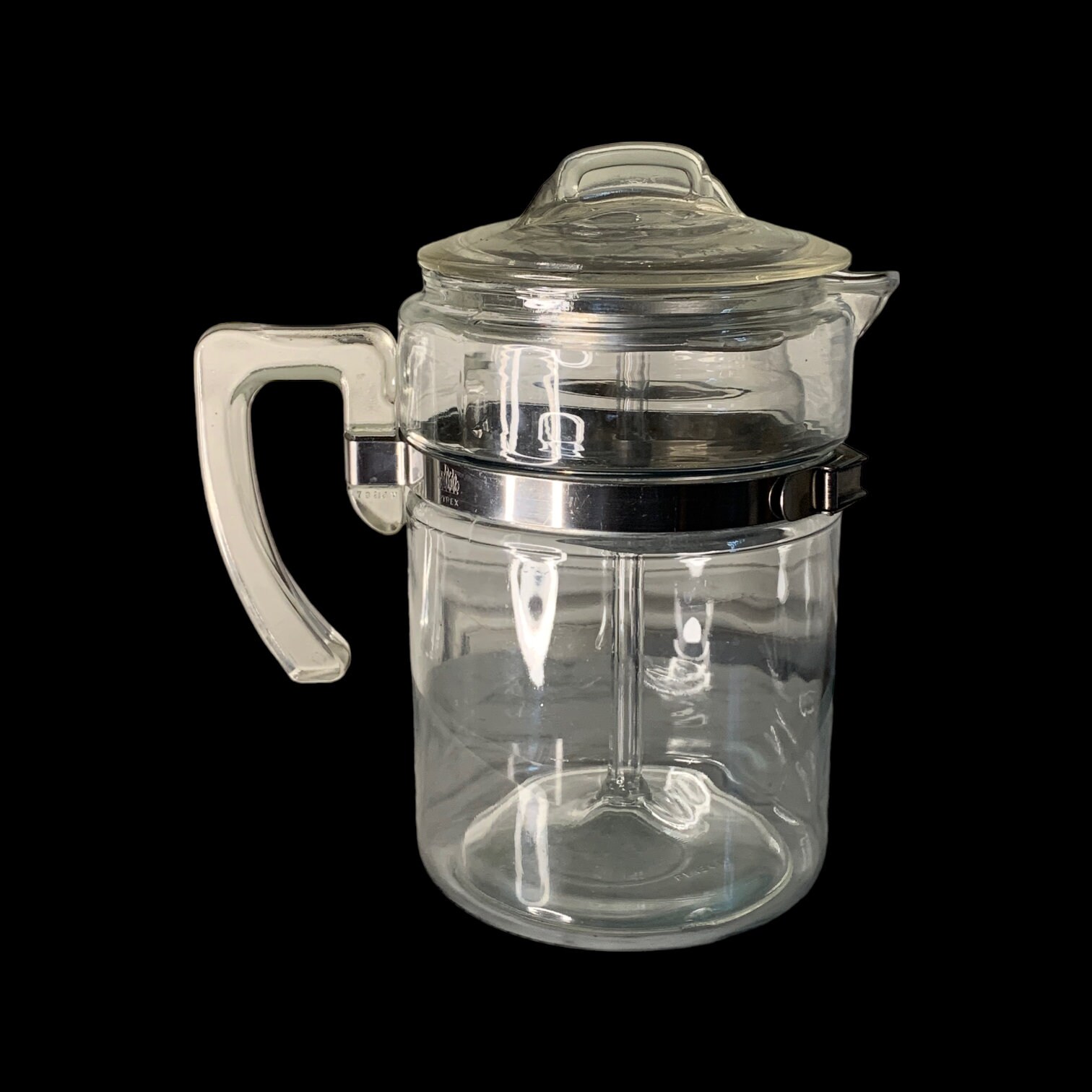 Vintage Pyrex Flameware Coffee Percolator Bakelite Handle Clear Glass  Stainless Steel 9 Cup Capacity Stovetop Made in USA 7829 