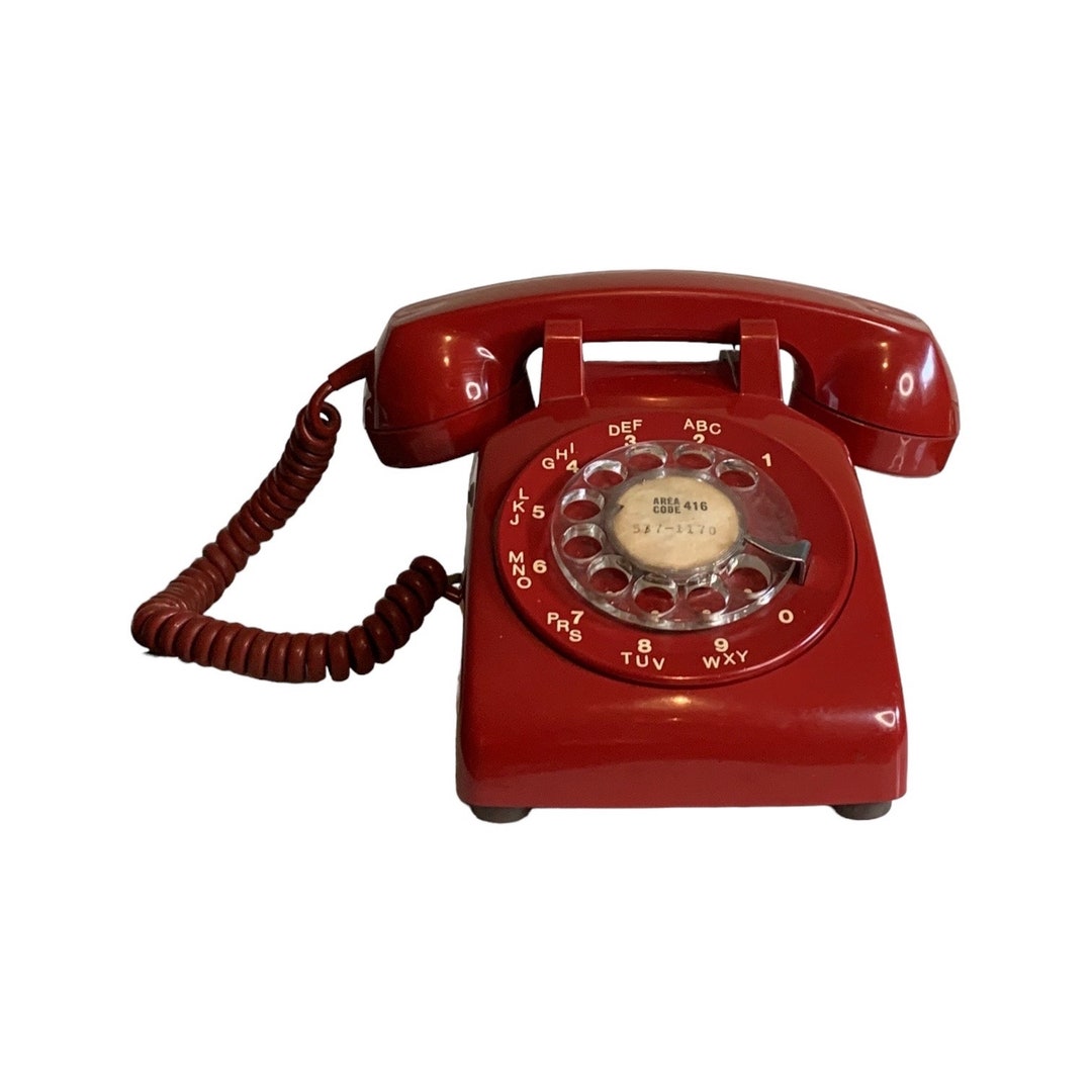 Working Vintage Mid Century Northern Telecom Red Rotary Desk Phone Desk ...