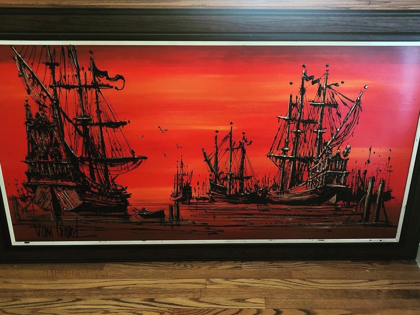 Vintage Vanguard Studios Painting by Van Gaard, , “galleons at Sea