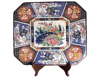 Vintage Japanese Imari Rectanglular Octagon Porcelain Platter