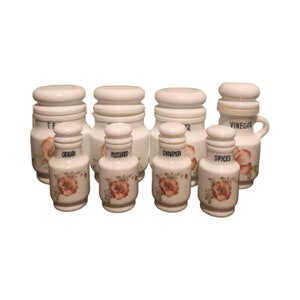 Vintage Milk Glass canisters | Floral Kitchen Decor. Milk Glass Spice Jar Canister set - floral