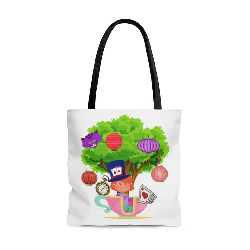 Mad Tea Party Canvas Tote 3 Sizes Available Disney Inspired Whimsical Alice Gift Machine Washable Bags /& Purses