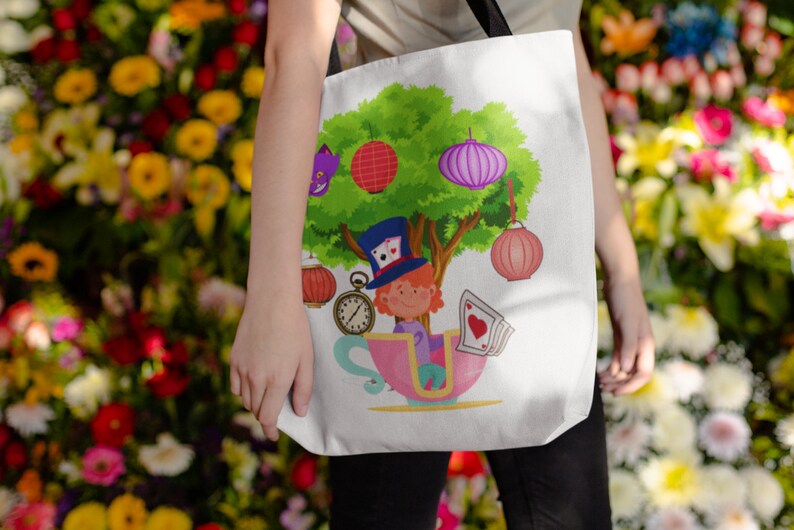 Mad Tea Party Canvas Tote 3 Sizes Available Disney Inspired Whimsical Alice Gift Machine Washable Bags /& Purses