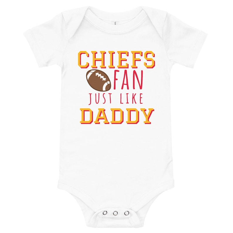 Kansas City Chiefs Fan Like Daddy Onesies\u00ae Football Jersey .Baby Shower Gift Baby Graphic Onesies\u00ae Kansas City Chiefs Football