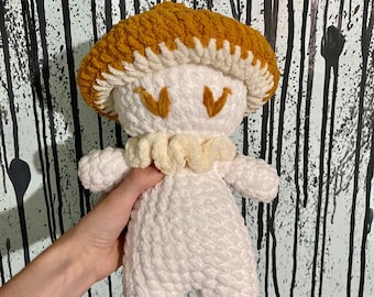 Gold/White Mushroom Person Crochet Plush, Mushroom Dude, Chunky Mushroom Plush
