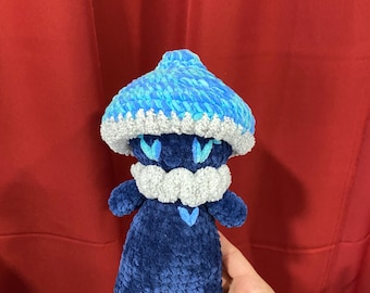 ARTIE the Small Mushroom Guy Handmade Crochet Plush, Stuffed Blue & Gray Mushroom Person Amigurumi