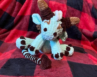 CHIP the Dragon Handmade Crochet Plush, Stuffed Mint Chocolate Chip Ice Cream Themed Dragon Amigurumi