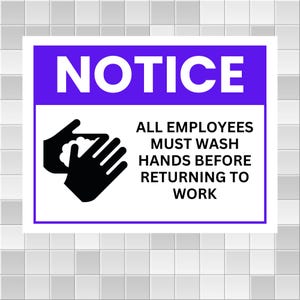 Wash Hands Sign Printable – Employee Handwashing Notice – Workplace Safety Sign Digital Download Landscape Style Pdf PNG JPG SVG