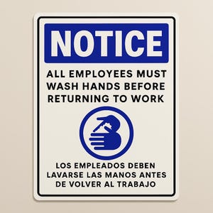Employees Must Wash Hands Sign – English & Spanish | Hand Washing Notice Printable | Digital Download Instant Download Pdf PNG JPG SVG