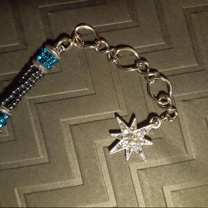 Pulsera, estrella, circonita, CZ, negro, azul, cuentas, hecha a mano