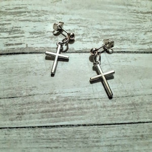 Earrings - silver cross dangle posts