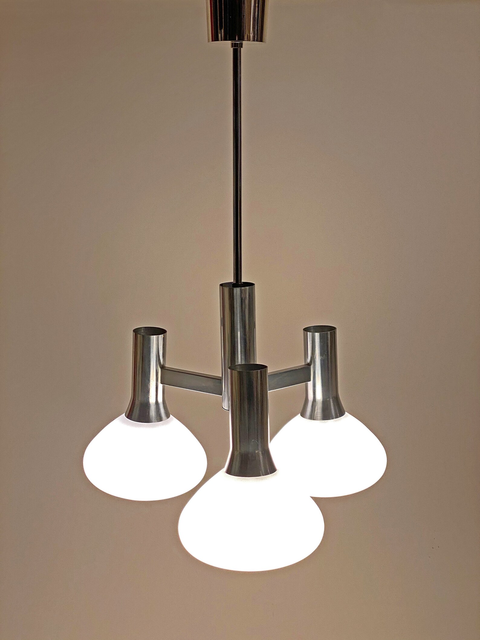 Pendant Lamp Kaiser Threeflame Made of Chrome and Opal Glass Etsy