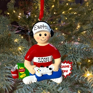 Gamer Boy or Girl with Video Game Controller & Headset Custom Personalized Christmas Ornament Gift
