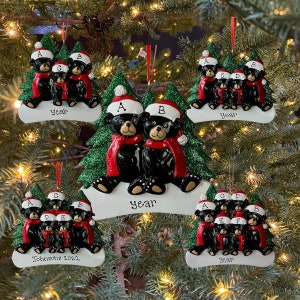 Personalized Black Bear Family of 2 3 4 5 and 6 Ornament Custom Personalized Christmas Family Ornament Gift