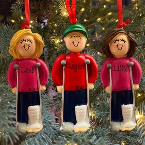 Broken Bone Ornament Leg or Foot Cast Ornament Custom Personalized Christmas Ornament Gift Crutches Ornament