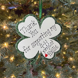 Irish Clover or 4H Four Leaf Clover Custom Personalized Christmas Ornament Gift for Western Boys Girls Teens Pig Goat Sheep Cow Beef