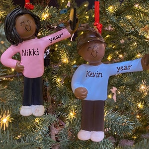 CLEARANCE! Selfie Kid • Dark Skin Boy or Girl • with Cell Phone or iPhone • Personalized Christmas Ornament Gift