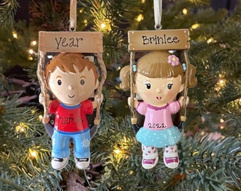 Boy or Girl on Swing Custom Personalized Christmas Ornament Gift Swingset Ornament