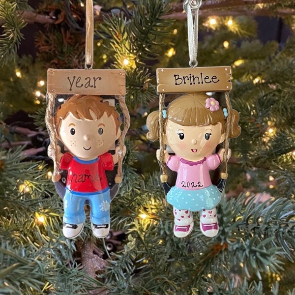 Boy or Girl on Swing Custom Personalized Christmas Ornament Gift Swingset Ornament