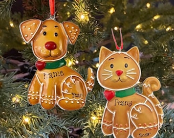 Dog or Cat Gingerbread Puppy Dog or Kitty Cat Custom Personalized Christmas Ornament Gift Personalized Dog Ornament