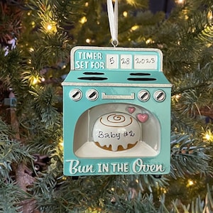 Bun in The Oven Expecting Baby Couple Custom Retro Personalized Christmas Ornament Pregnancy Announcement Gift New Mom Dad Baby