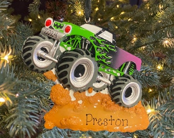 Monster Truck with Flames Personalized Monster Truck Custom Personalized Christmas Ornament Gift