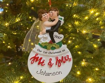 Our First Christmas as Mr & Mrs Custom Personalized Christmas Ornament Wedding Announcement Gift