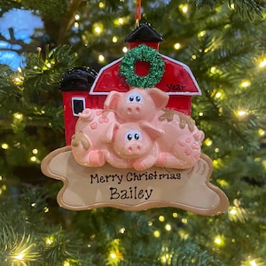 Pig Barn Pigs in Mud Western Custom Personalized Christmas Ornament Gift 4H FFA Personalized Pig Ornament Barn Ornament