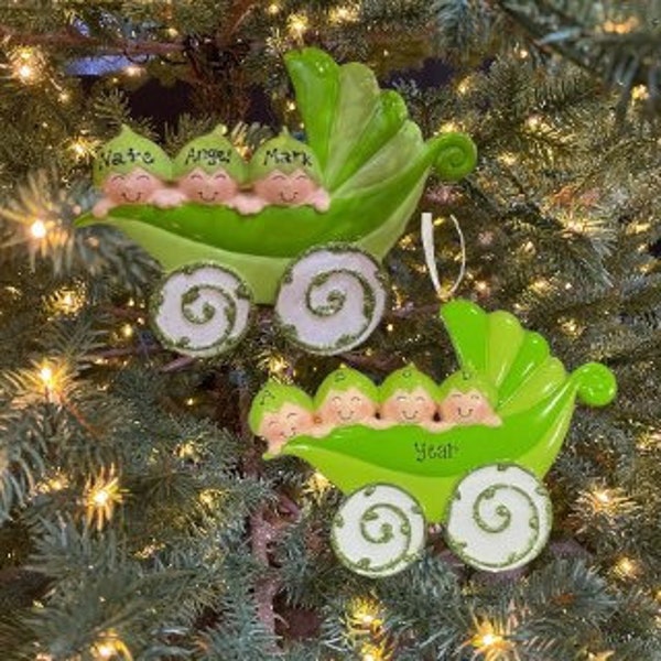 Sweetpeas Ornament Peas in a Pod Carriage Family of 3 4 Custom Personalized Christmas Ornament Gift Triplets Quadruplets