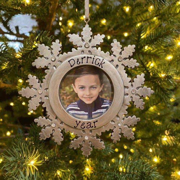 Personalized Silver Snowflake Picture Frame   Personalized Christmas Ornament