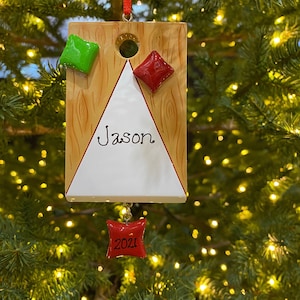 Cornhole Tournament Game Board and Bags Custom Personalized Christmas Ornament Gift