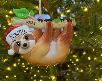 Christmas Rainforest Sloth With Santa Hat Custom Personalized Christmas Ornament Gift for All Ages Boy Girl Woman and Man