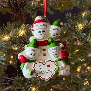 Single Mother Personalized Ornament Single Mom Family of 4 Custom Personalized Christmas Ornament Gift I Love Mommy Ornament