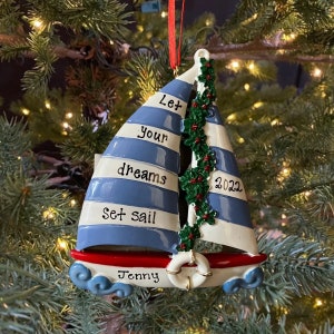 Boat Personalized Sailboat Ornament Vacation Personalized Christmas and Valentine&#39;s Ornament Gift