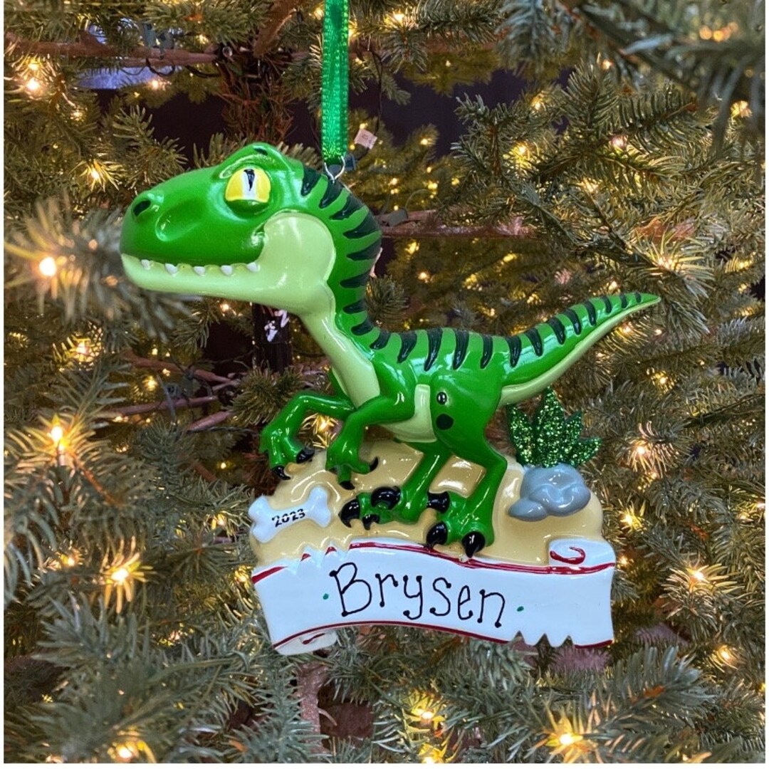Dinosaur Personalized Green Velociraptor Dinosaur Ornament Custom ...