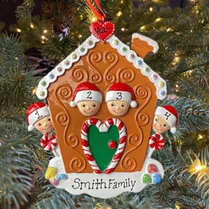 Family of 4 Gingerbread House New or First Home Custom Personalized Christmas Ornament Gift Personalized Family Ornament