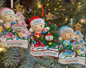 Baby or Toddler Boy or Girl Polka Dot PJ Custom Personalized Christmas Ornament Gift Baby’s 1st First Christmas