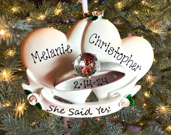 Personalized She Said Yes Engagement Ring Ornament Wedding Proposal Custom Personalized Christmas Ornament Gift