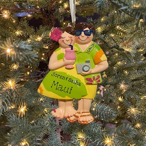 Vacation Personalized Tropical Vacation Couple with Sunglasses Personalized Christmas and Valentine&#39;s Ornament Gift Tropical Dress